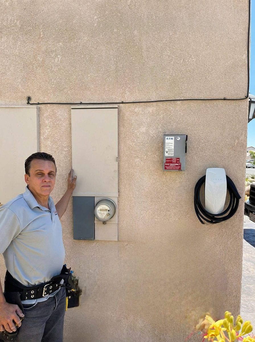 After — Tesla Wall Connector installed and energized