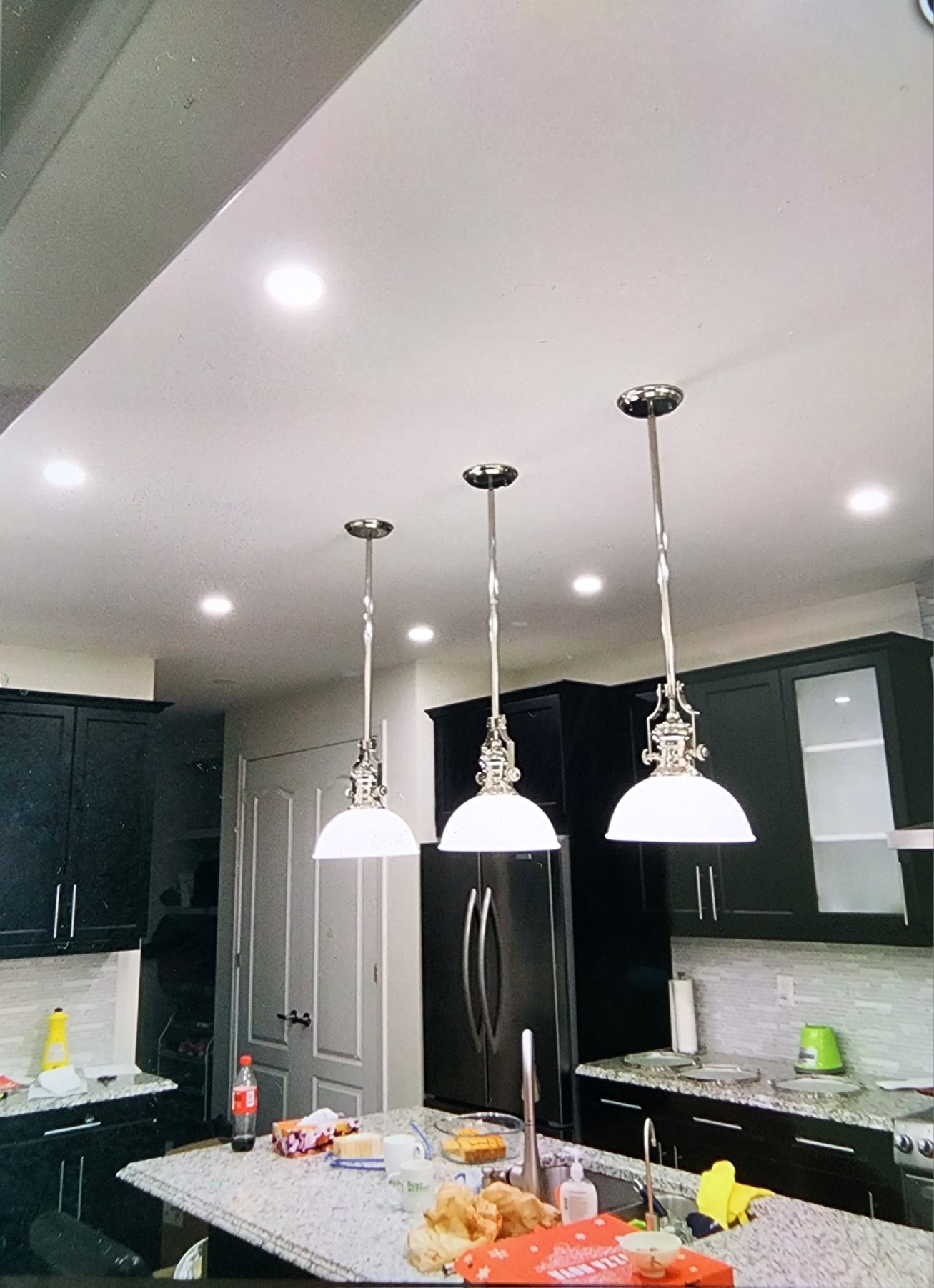 Residential Electrical — Chrome globe pendants, custom dimming